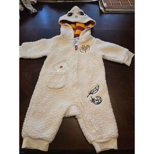 Harry Potter Hedwig Baby Sherpa Fleece Hooded Romper Cream 6M 12N7554RY